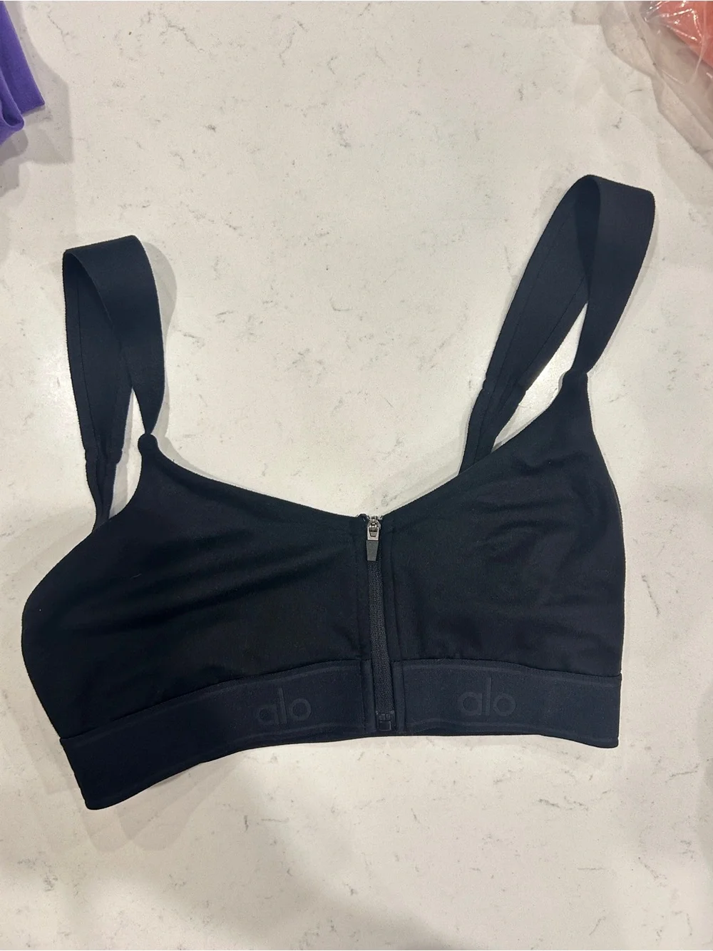 ALO Yoga Black Front-Zip Supportive Sports Bra